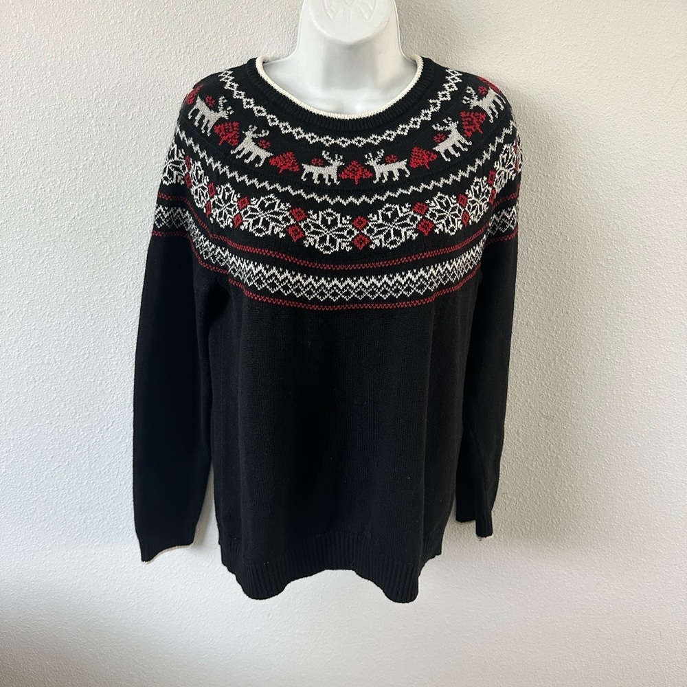 Women Charter Club‎ Festival Design Black and Red Patterned Sweater size L